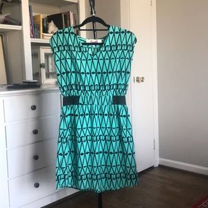 REDUCED Geometric Print Emerald Cocktail Dress M